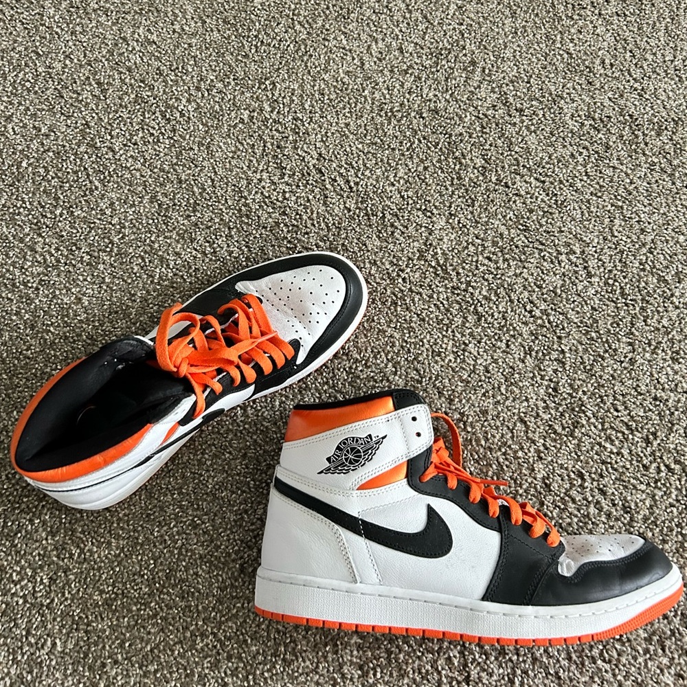 Jordan High-Top Sneakers in White, Black & Orange
